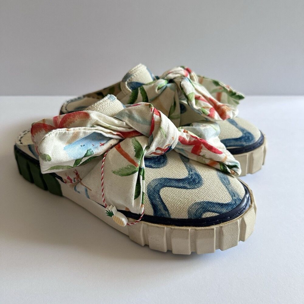 NEW FARM RIO Copacabana White Mule Sneaker with Bow Slip-on Women's Size 6.5 US